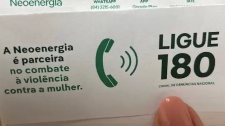 Contas de luz da Neoenergia Elektro passam a divulgar canal 180 para reforçar combate à violência contra a mulher